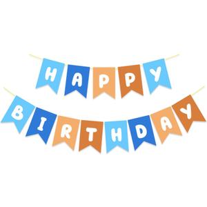 Blue and Orange Birthday Banner, Happy Birthday Banner Blue Party Decorations for Boys Kids 1st Birthdays Decor