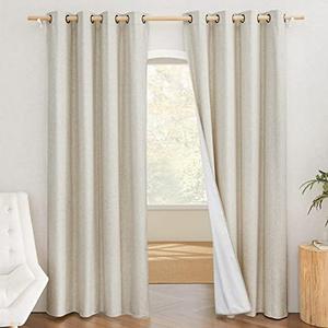 NICETOWN Natural 100% Blackout Linen Curtains 80 inch Long Burg for Living Room, 1 Pair, 52" Width Each Panel, Farmhouse Thick Completely Blackout Window Treatment Thermal Insulated Drapes