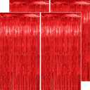 8.2FT Thicken Red Party Backdrop Foil Fringe Curtains Streamers for Birthday, Halloween, Graduation Decorations, 4 Pack