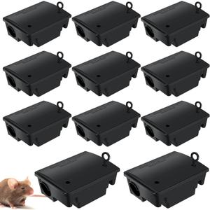 Qualirey 12 Packs Rat Bait Station Box Outdoor Rodent Rat Traps with Key Mouse Bait Station Indoor Mice Box for Outdoor Use Keeping Pets and Children Safe (Black)