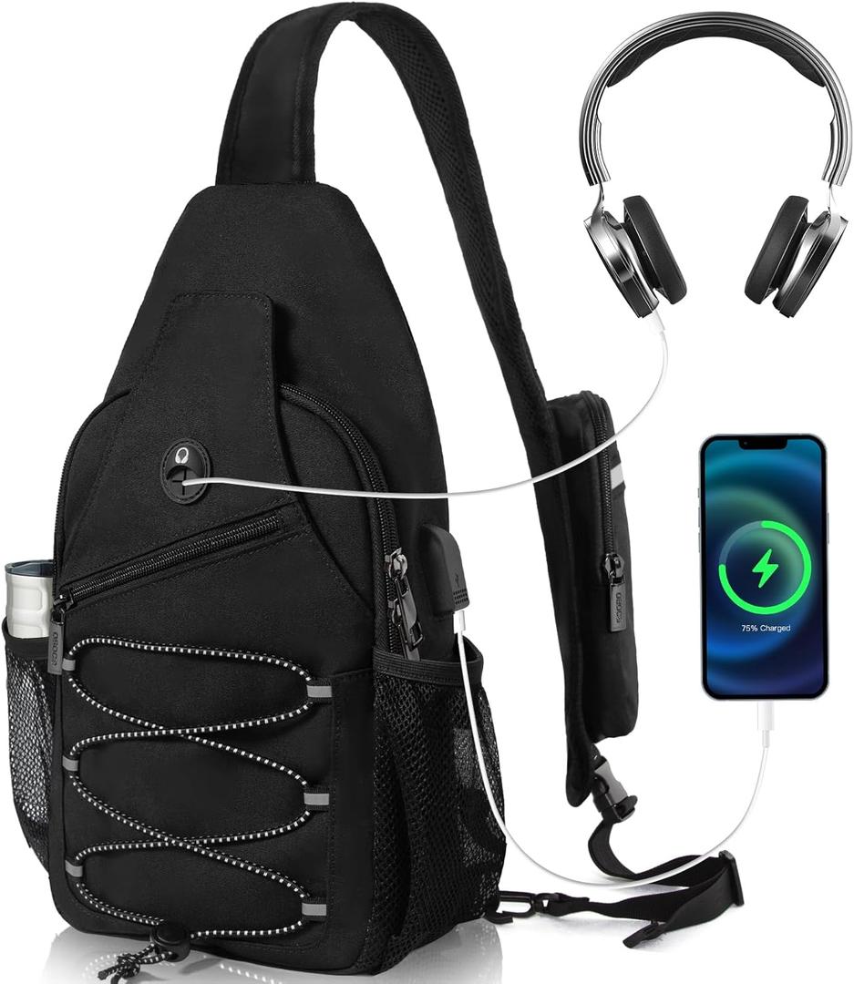 S Size Sling Bag Fits 9.7in iPad, Anti-Theft Crossbody Chest Bag for Men & Women, Water Resistant with RFID Pocket (Large, Black)