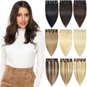 Rose bud Clip in Hair Extensions REMY Human Hair 8Pcs 18 Clips 60g/Set 10 Inch Medium Brown & Dark Blonde Mixed
