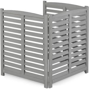 YOPTO 32" W x 38" H,3-Panel Outdoor Air Conditioner Fence,Wooden Outside Wood Privacy Screen,for Pool Equipment Enclosure,Trash Can Enclosures,Air Conditioner,Grey