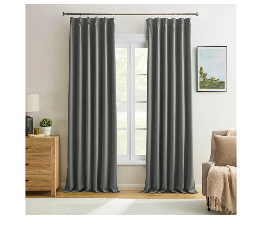KEQIAOSUOCAI Grey Blackout 90 Inch Curtains 2 Panels,Energy Saving Sound Dampening Light Blinds Window Treatments for Living Room/Dining Room/Bedroom(40 Wide Each Panel) 40 x 90,Pinch Pleated