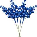 DearHouse 14 Pack Christmas Glitter Berries Stems, 7.8Inch Artificial Christmas Picks for Christmas Tree Ornaments, DIY Xmas Wreath, Crafts, Holiday and Home Decor (Dark Blue)