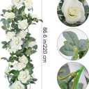 Flower Garland Rose Vine 4Pcs 28FT Artificial Floral Garland with Green Leaves Hanging Rose Vine for Wedding Party Garden Home Wall Decor (White)