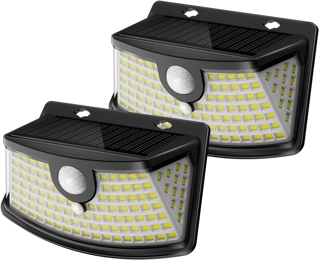 Aootek New Solar Motion Sensor Lights 120 LEDs with Lights Reflector,270 Wide Angle, IP65 Waterproof, Step Lights for Front Door, Yard, Garage, Deck (Black, Daylight White, 2-Pack)