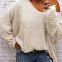 BZB Women's V Neck Long Sleeve Knit Loose Oversized Pullover Sweater Top  XL