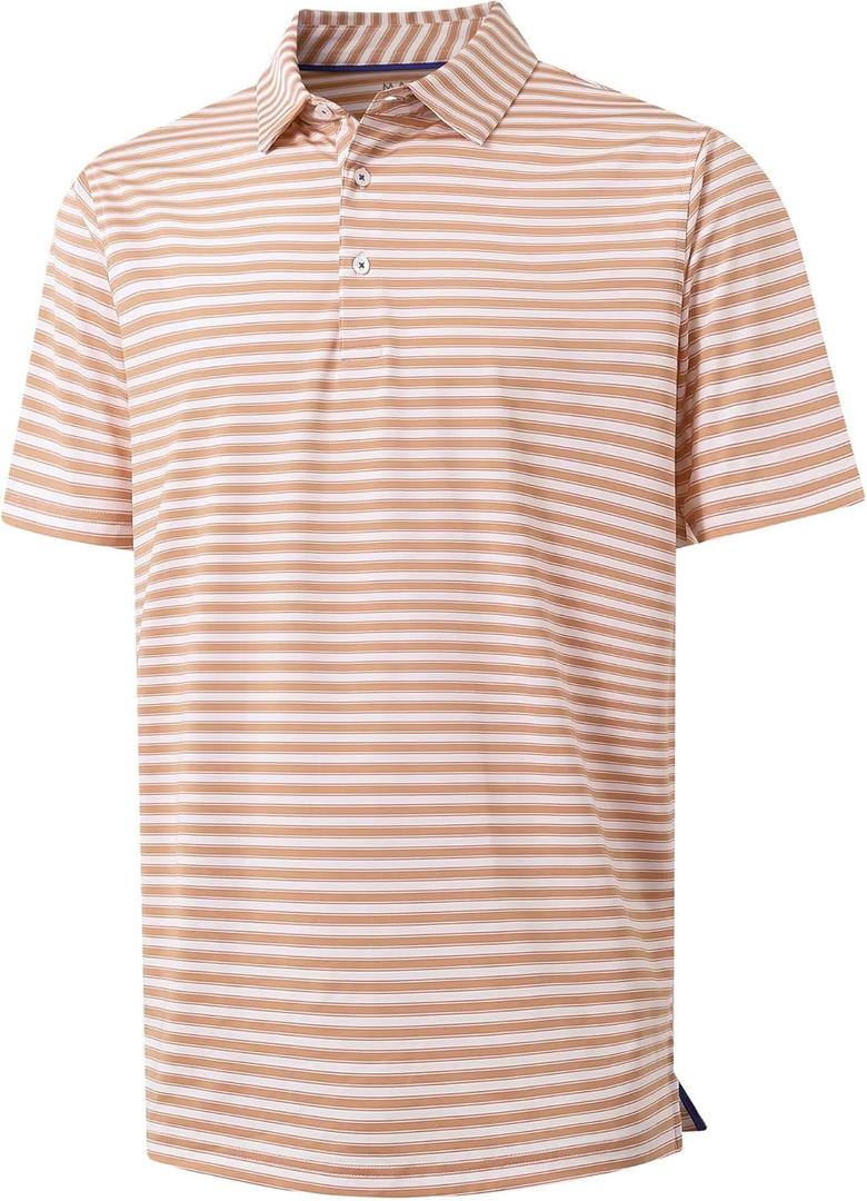 M MAELREG Golf Shirts for Men Short Sleeve Dry Fit Casual Striped Performance Moisture Wicking Collared Mens Polo Shirts (Orange White)