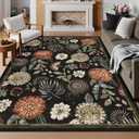 GarveeHome 5x7 Floral Washable Area Rug: Large Living Room Area Rug with Non-Slip Backing Washable Ultra Soft Bedroom Floral Carpet Indoor Stain Resistant Carpet for Dining Room 5 * 7 ft Black