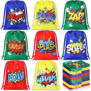 Kajaia 24 Pieces Hero Party Favors Bags 7.1 x 5.1 Inch Drawstring Reusable Comic Party Gift Goodie Candy Treat Bags for Kids Hero Birthday Shower Supply Classroom Reward Prize