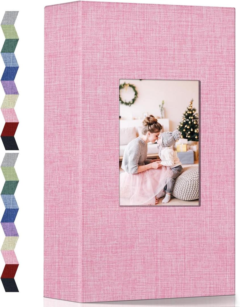 popotop Photo Album 4x6-300 Photos Linen Cover Photo Books with 300 Horizontal Pockets,Slip-in Picture Albums for Family Wedding Anniversary Baby Vacation Pictures (Pink)