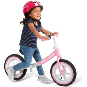 Radio Flyer Air Ride Balance Bike, Pink, for Kids Ages 1.5-5, Pedal Free for Quick Learning, Rubber Air Tires, Adjustable Seat, Foot Rest, Ringing Bell, Kid & Toddler Balance Bikes 