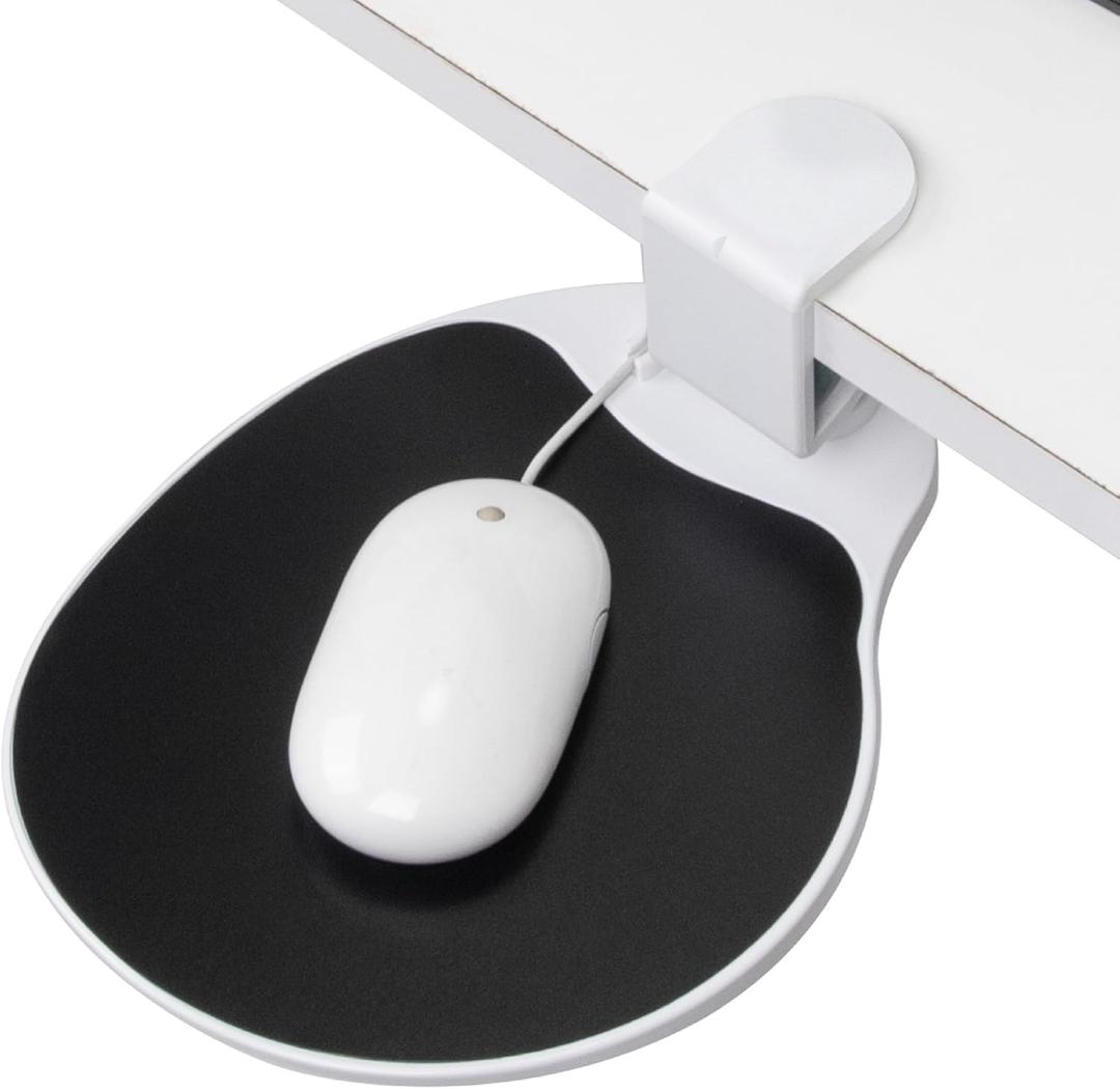 EHO Clamp on Mouse Platform, Clip on Pad Rotating 360 Degree, Ergonomic Mouse Tray Attachment, Mouse Pad, Slide Out Tray, Suitable for 1.5" Thickness Desk, for Home Office Desk Organizer (Platinum) (No Wrist Rest)