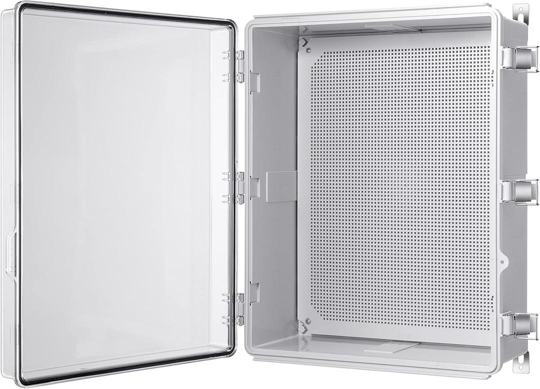 Gratury Junction Box, IP67 Waterproof Plastic Enclosure for Electrical Project, Hinged Grey Cover, Includes Mounting Plate and Wall Bracket (Transparent Cover, 20"16.1"7.9")