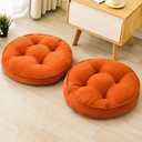 Floor Pillow Set of 2, Memory Foam Floor Cushions for Adults, Large Meditation Pillow for Sitting, 22 x 22 Inches (Round | Orange)