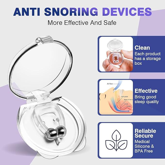 8 Pcs Anti Snoring Devices,Snore Stopper with Adjustable Magnet, Silicone Nose Clip Stop Snoring, Effective to Relieve Snoring, Snoring Solution Comfortable and Quieter Sleep, White, M