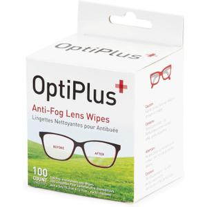 OptiPlus Anti Fog Pre-Moistened Cleaning Wipes for Glasses, Screens, Lenses - Quick-Dry, Scratch-Free, 100 Count