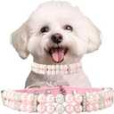 Pink Dog Collars with Pearls, Beaded Cat Collar Pu Leather Puppy Necklace with Crystal Rhinestone Diamond for Girl Kitten XXSmall Small Medium Female Dogs Jewelry Wedding & Birthday Party, M
