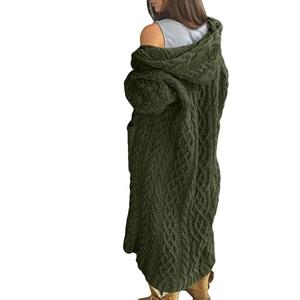 NIUBIA Womens Casual Long Sleeve Open Cardigan Warm Hooded Outwear Coat Cable Knit Long Cardigan Sweaters with Pockets Army Green L