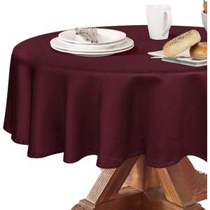 Obstal 210 GSM Round Burgundy Tablecloth - Oil-Proof Spill-Proof Waterproof Table Cloth, Christmas Decorations Fabric Table Cover Protector for Holiday Party (Burgundy, 60 Inch Diameter)