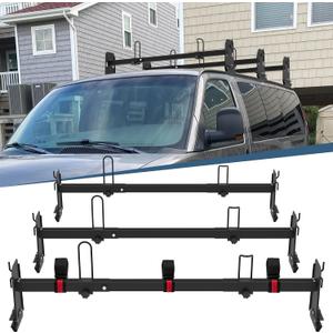 Universal Van Roof Rack 3 Bar Set, Black Van Roof Ladder Rack | Adjustable Length 41.5''- 70'', Fit for Chevy Express 1500 2500 3500 Ford Econoline GMC Savana Cargo Vans with Rain Gutter