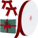 Christmas Burgundy Velvet Ribbon, 5/8 Inch x 30 Yard Vintage Single Face Spool Satin Velvet Ribbon for Christmas Wreath Decoration DIY Bow Craft Gift Wrapping Wedding Ornaments Party Home Decor