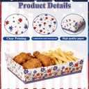 100Pcs 4th of July Party Food Boxes Patriotic Poppy Flower Party Supplies Red Blue Independence Day Paper Tray Boats Patriotic Floral Paper Food Trays for Veterans Memorial Day Birthday Parties Favors