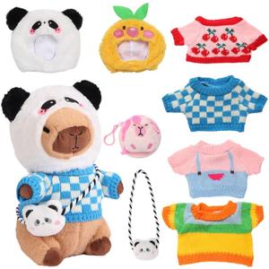 Capybara Plush with 9 Pcs Capybara Costume, Kawaii Dress Up Capybara Stuffed Animal, Dress Up Cute Capybara Plushies for Kids Girls Boys