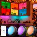 Yiliaw 3 Pack LED Puck Lights Remote Control 16 Color Changeable Under Cabinet Lights, Battery Operated Lights Night Light with Dimmer & Timmer for Closet Bedroom Kitchen, Black