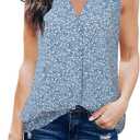 Timeson Women's Chiffon V Neck Sleeveless Blouse Tops Office Work Shirts (Blue, L)