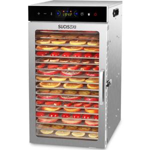 SUCISENI Food Dehydrator Machine 1000W 18 Trays Stainless Steel Commercial Food Dehydrated Dryer with 24H Timer Touch-Control LED Display, Compact Size for Home Jerky Herbs Meat Beef Fruit Vegetables