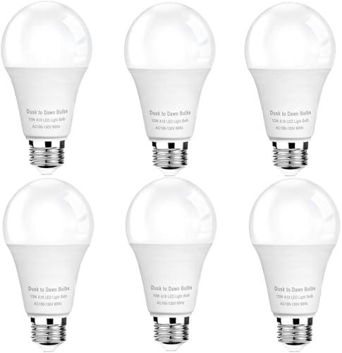 GEPLAD 5-Pack Dusk to Dawn Light Bulbs Outdoor 75 Watt Equivalent, Automatic On/Off Sensor LED Bulb, 10W Daylight 5000K, 1100 Lumen, A19 E26 Bulbs Photocell for Wall lamp Porch Garage Yard Light