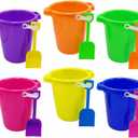 4E's Novelty 6 Pack 7.5" Beach Buckets and Shovels for Kids Bulk - Strong Large Sand Bucket for Toddler Beach Toys for Kids 3-10, Sandbox Toys
