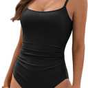 Eomenie Women's One Piece Swimsuits Tummy Control Ruched Bathing Suit 1 Piece Swimwear (Black, L)