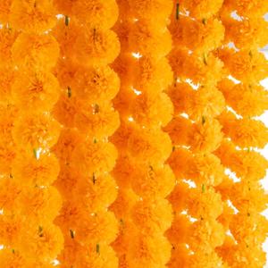 Artificial Marigold Garland for Decoration 5 Pcs Artificial Genda Phool Strings | 4.5 Ft Long Handmade Yellow Marigold Flowers | Toran for Pooja, Wedding, Diwali, Christmas, Festival & Event Dcor