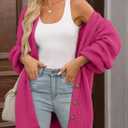 SHEWIN Pink Cardigan Sweaters for Women Trendy Casual Button Down Open Front Long Cardigans for Women Slouchy Comfy Womens Sweaters Strawberry Pink Large