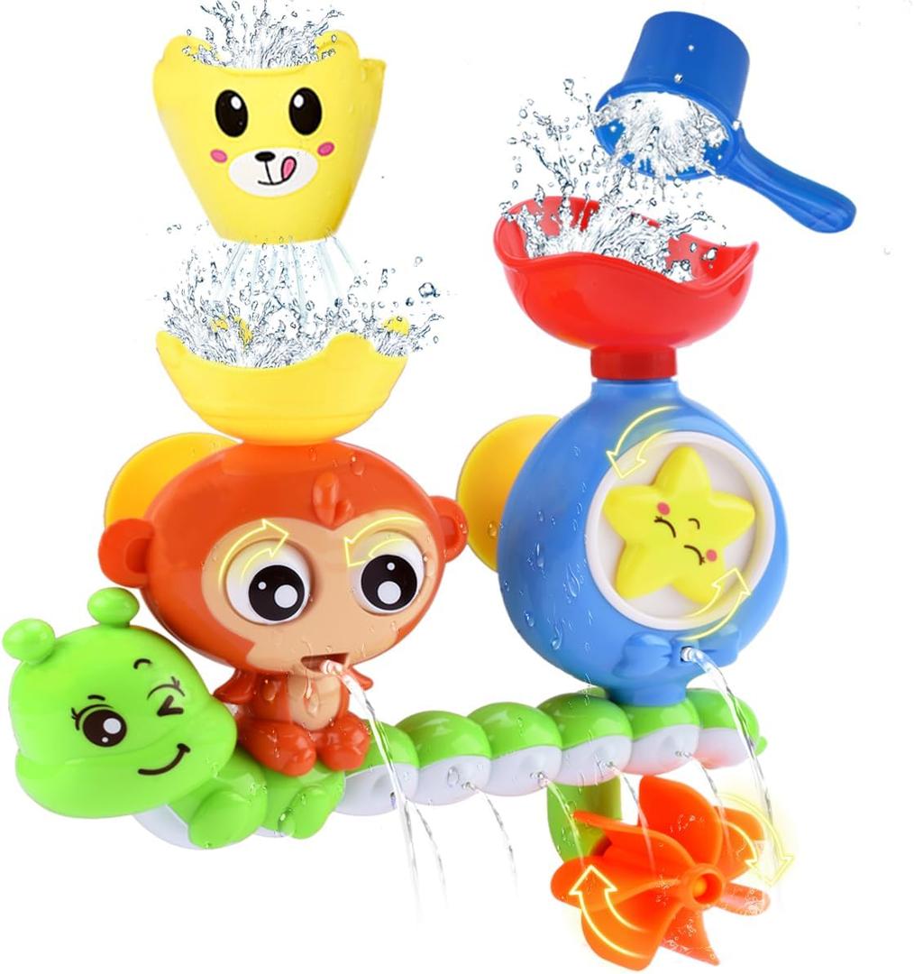Toddler Bath Toys for Kids Ages 1-3 Baby Bathtub Toys for Toddlers 1 2 3 Year Old Boys Girls Wall Water Bath Tub Toy for 12 18 Months Infant with Cups