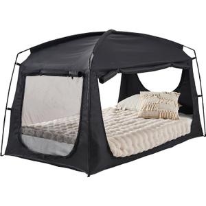 Privacy Sleep Indoor Bed Tent for Adults Kids, Portable Blackout 90% Canopy Tents with 3 Doors Breathable Mesh Windows, Full
