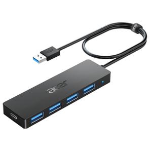 Acer USB Hub 4 Ports, Multiple USB 3.0 Hub, USBA Splitter for Laptop with Type C Power Port, Extender for A Port Laptop, PC, Desktop and More (2ft)