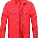 LZLER Men's Denim Jackets Distressed Destroyed Classic Vintage Slim Fit Ripped 2024 Fashion Trendy Trucker Jean Jackets (Red, Small)