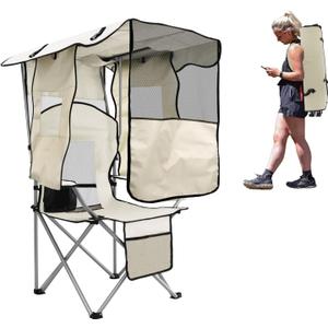 BESTHLS Portable Folding Camping Beach Chair with Canopy Shade Adult White