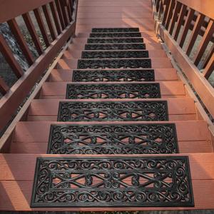 Ottomanson Indoor/Outdoor Hose-Wash Iron Wrought Design Non-Slip Rubber 10" x 30" Modern Stair Treads for Stairs, Garage, Patio, 5 Pack, Black Wrought