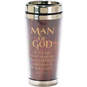 Man of God Woodgrain Insulated 16 Oz. Stainless Steel Travel Mug with Lid