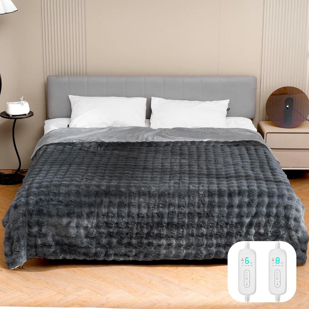 Electric Blanket with Dual Control, King Size Heated Blanket with 8 Heating Levels, 1-10H Auto-off Settings, Machine Washable Heated Throw Blanket for Bed, Sofa, Gift for Family, Friends, 90*100"