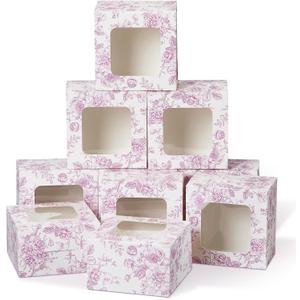 50 Pack Pink Floral Cookie Boxes with Window, Chinoiserie Small Bakery Treat Boxes for Pastry Donuts Macaroon Cupcakes, Wedding Bridal Shower Birthday Tea Party Baby Shower Favors