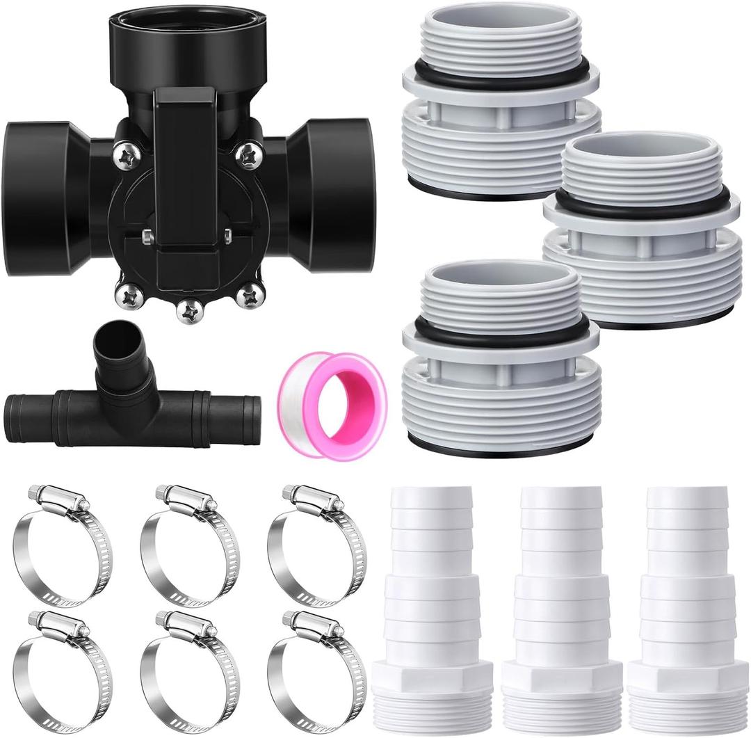 DoubleFill 3 Way Swimming Pool Diverter Valve Hose Adapter with Hose Clamps Replacement Slip Valve Filter Hose Conversion Kit with Seal Ring for 1 1/4'' or 1 1/2'' Filter Ports (Hose Adapter,Black)