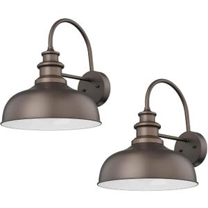Bestshared Farmhouse Barn Light 14 Inch Dome Outdoor Wall Sconce, Outside Wall Mount Light, Exterior Lighting Fixture, Front Door Porch Lantern Lamp for Entryway, Patio (ORB+White, 14 Dome-2Pack)
