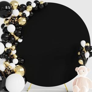 Wokceer 7.2FT Round Backdrop Cover Black Round Arch Covers with Buckles Polyster Circle Balloon Arch Backdrop Cover for Wedding Birthday Party Ceremony Decor