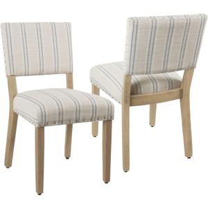 Homepop Home Decor | Upholstered Dining Chairs | Dining Chairs Set of 2 with Nailhead Trim | Decorative Home Furniture, Blue and White Stripes